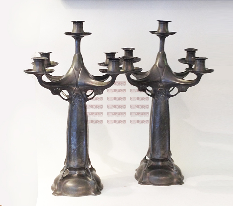 Kayserzinn impressive german 5 arm candelabra pair Krefeld 1900