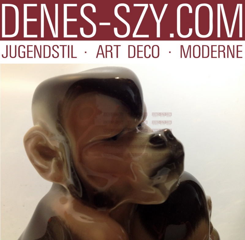 Jugendstil Porzellan Figur KPM Berlin, A. PUCHEGGER, Affengruppe