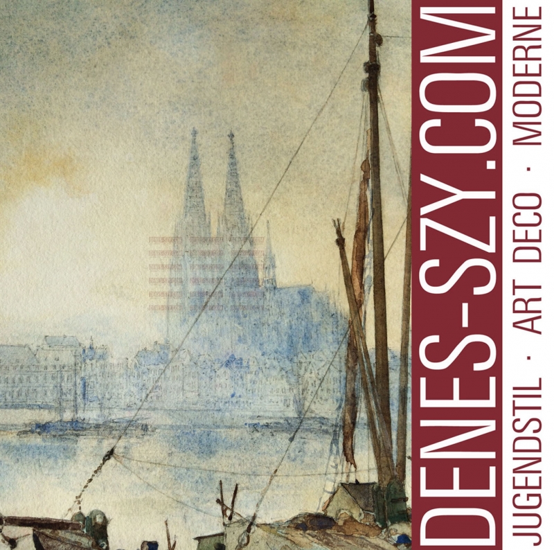 Ruedell, Carl (1855 Trèves - 1939 Cologne, Allemagne), La cathédrale de Cologne à l'heure bleue, 1900, Aquarelle sur papier.