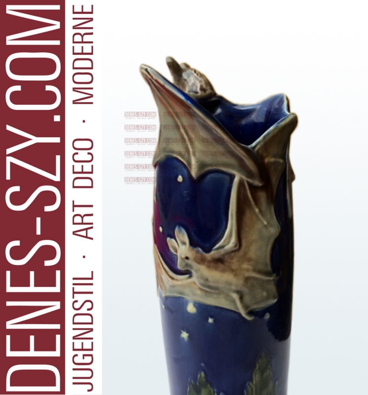 Landscape and Bat Art Nouveau Ceramic Vase Minton England 1900