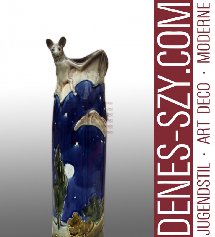 Landscape and Bat Art Nouveau Ceramic Vase Minton England 1900