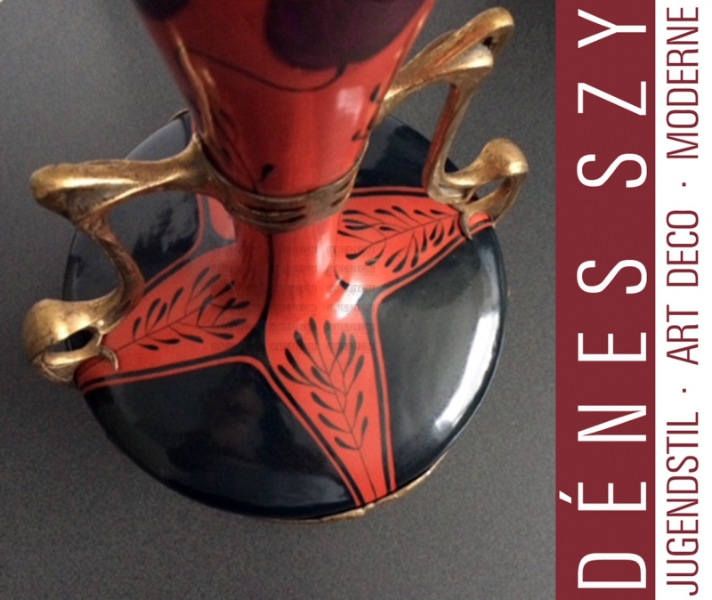 Zsolnay and Osiris Art Nouveau ceramic vase pair pewter mount