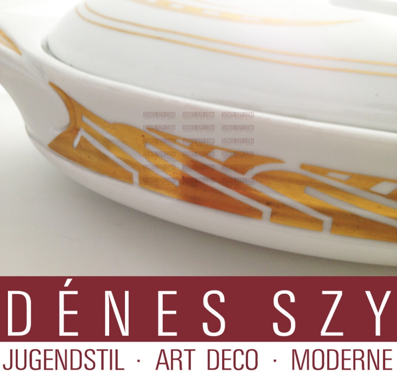 Meissen Art Nouveau porcelain tureen whiplash pattern in gold