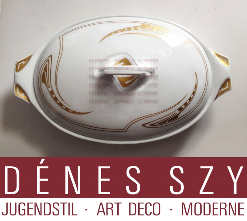 Meissen Art Nouveau porcelain tureen whiplash pattern in gold