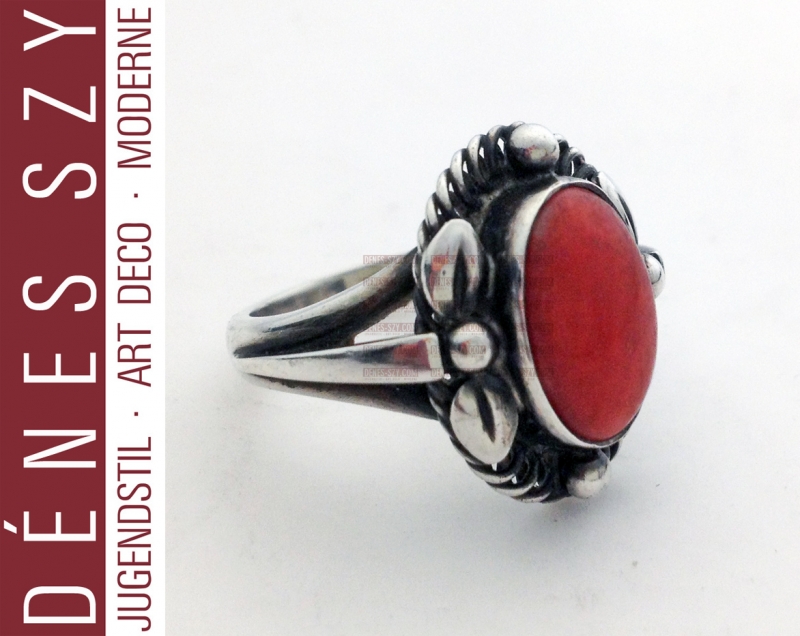 GEORG JENSEN STERLING SILBER KORALLE SCHMUCK, Ring #1A