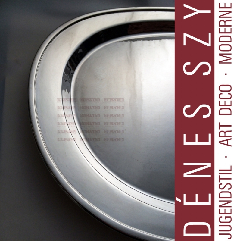 Plateau ovale Art Déco XXL, Conception: Karl Gustav Hansen, Exécution: orfèvres Hans Hansen, Copenhague, vers 1940, Danemark, Argent sterling, Argent, Solv, Danemark