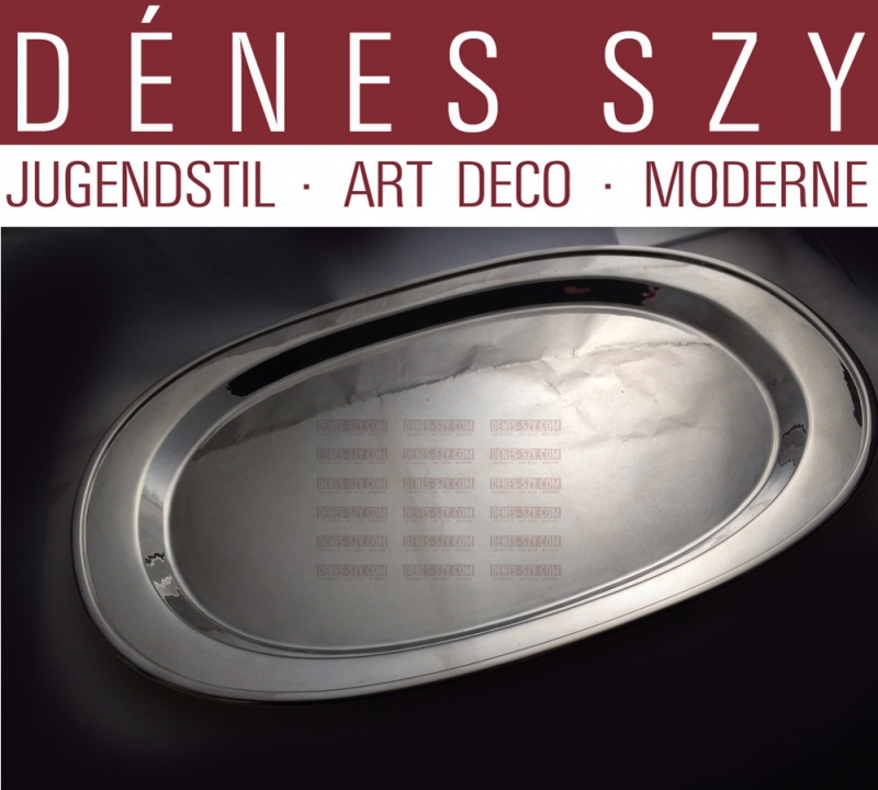 Vassoio XXL ovale Art Déco, Design: Karl Gustav Hansen, Esecuzione: argentieri Hans Hansen, Copenaghen 1940 circa, Danimarca, Argento sterling, Argento, Solv, Danimarca