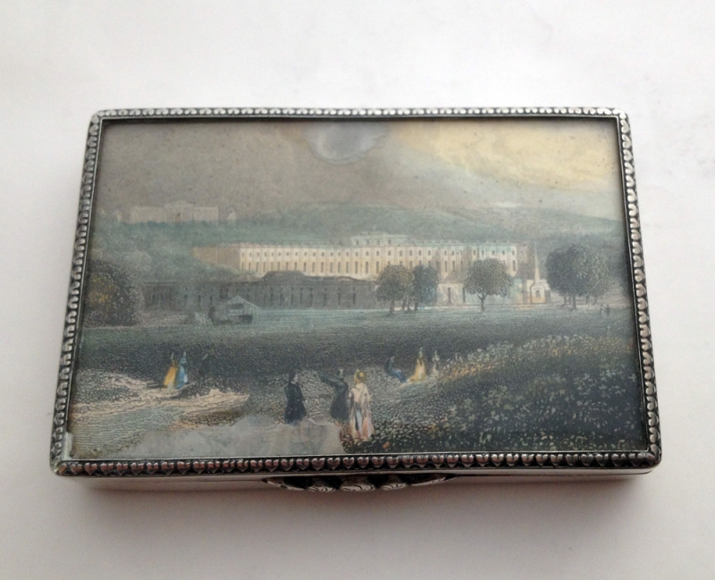good VIENNA 19th Century silver snuff box; SCHOENBRUNN CASTLE