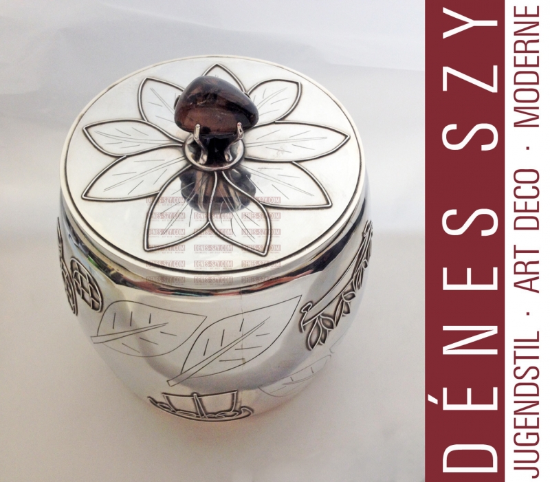 XXL German Art Deco Sterling tobacco jarr with amber finial