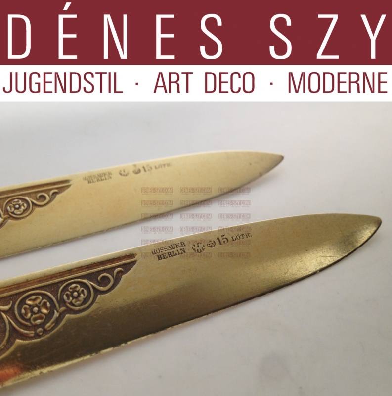 German Royal Prussian Imperial silver gilt dessert knives by Hossauer