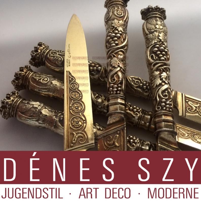 German Royal Prussian Imperial silver gilt dessert knives by Hossauer