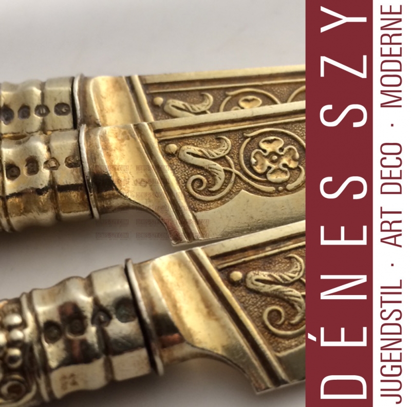 German Royal Prussian Imperial silver gilt dessert knives by Hossauer