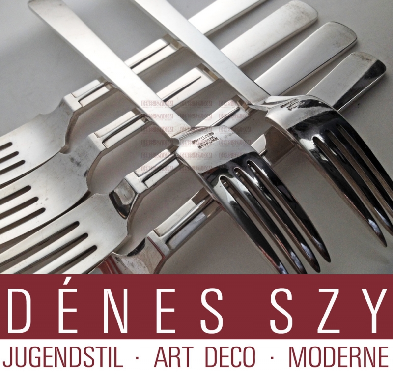 6 table forks model 17, needle, Design: Karl Gustav Hansen 1932, Execution: Hans Hansen silversmiths, Kolding, Denmark, Sterling silver 925