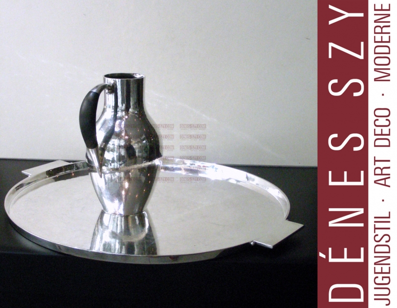 JUICE / WINE JUG # 743, Design: Johan Rohde ca.1931, Execution: Georg Jensen silversmith's, Copenhagen ca.1950, Denmark, STERLING SILVER, STERLINGSILBER - SOLV - 925 silver with ebony handle