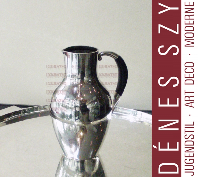 JUICE / WINE JUG # 743, Design: Johan Rohde ca.1931, Execution: Georg Jensen silversmith's, Copenhagen ca.1950, Denmark, STERLING SILVER, STERLINGSILBER - SOLV - 925 silver with ebony handle