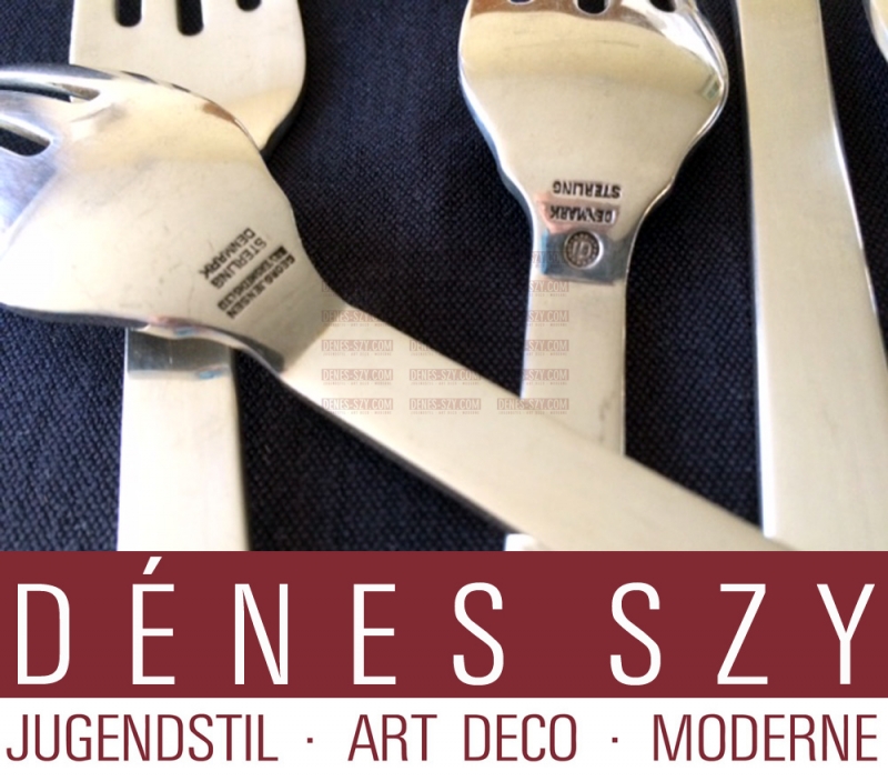 Couverts pyramide en argent sterling Georg Jensen, fourchette à salade 1920s