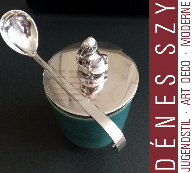 Evald Nielsen silver, Saxbo ceramic Jelly box Denmark 1940