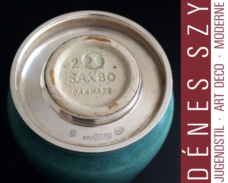 Evald Nielsen silver, Saxbo ceramic Jelly box Denmark 1940