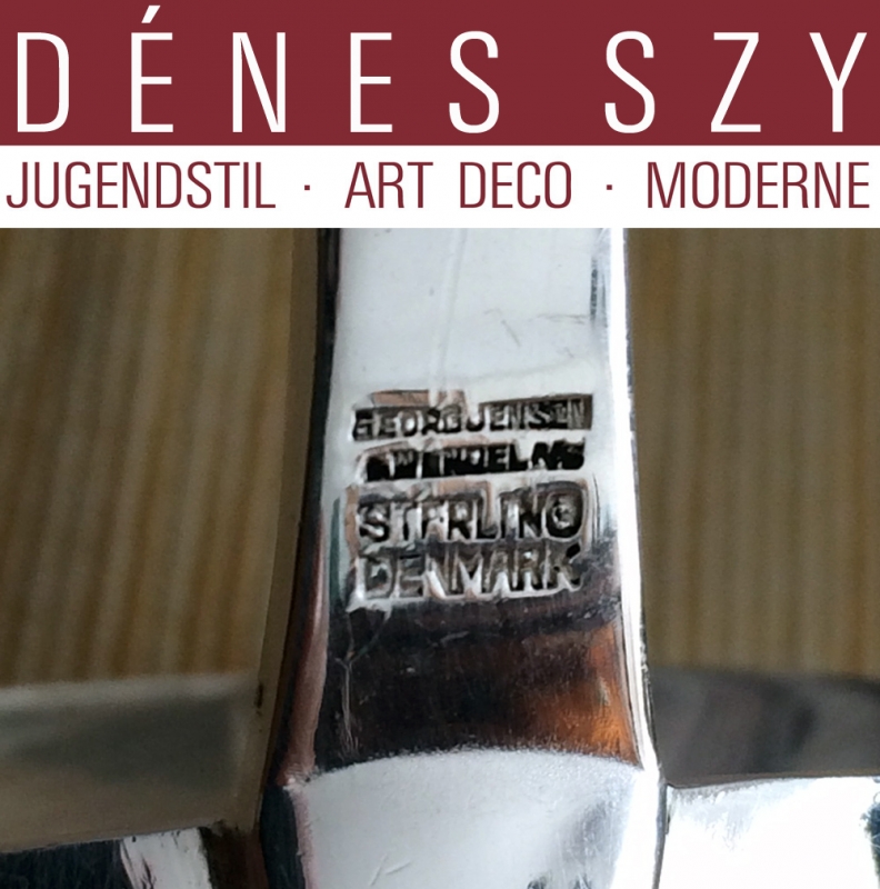 Georg Jensen silver cutlery, Pyramid pattern, gravy ladle, ebony