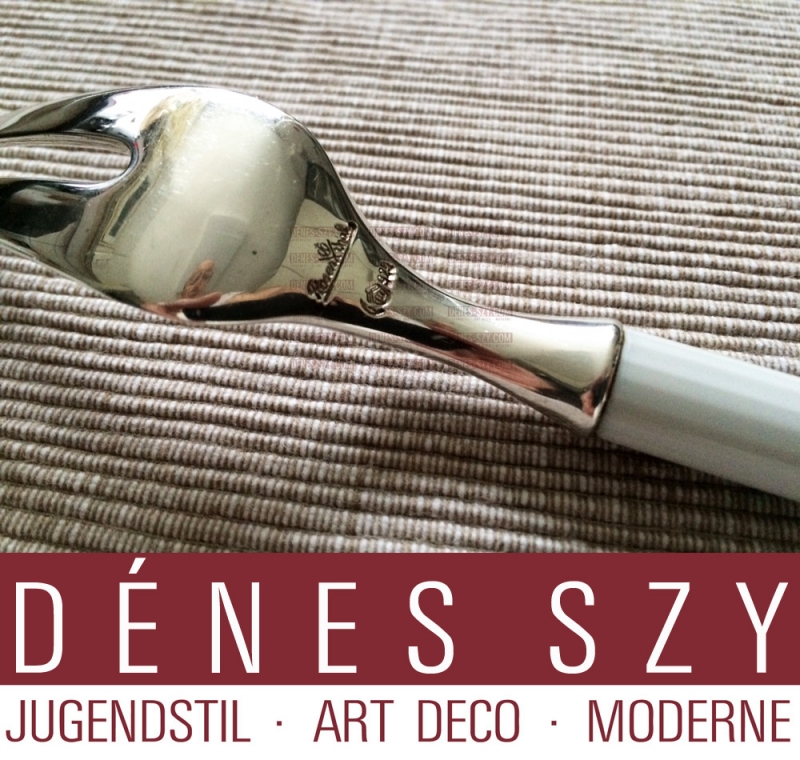 Meat serving fork Mid century modernist Rosenthal Germany KGH Wirkkala Sterling silver and white china porcelain