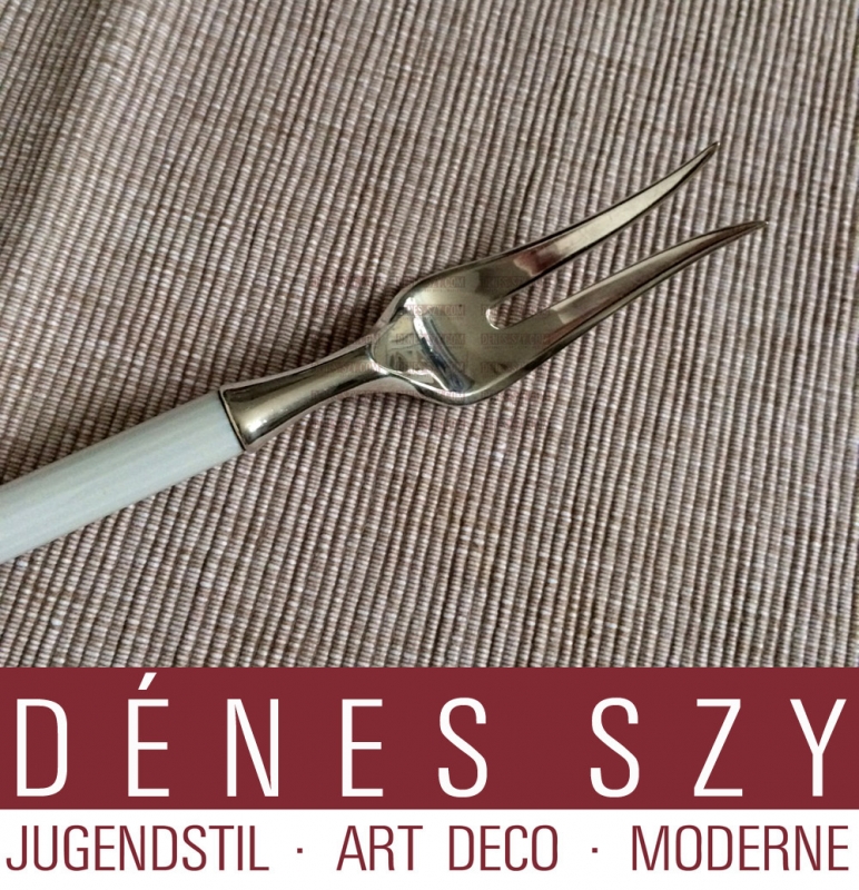 Meat serving fork Mid century modernist Rosenthal Germany KGH Wirkkala Sterling silver and white china porcelain