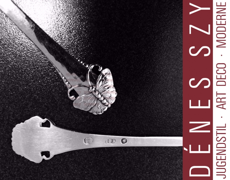Oval salt spoon, Butterfly pattern - handcrafted Danish Design Sterling silver cutlery by Frigast.