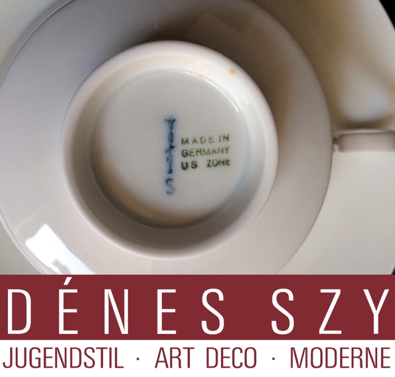 tazza da zuppa in porcellana di KPM Berlino modello Arkadia versione grigia