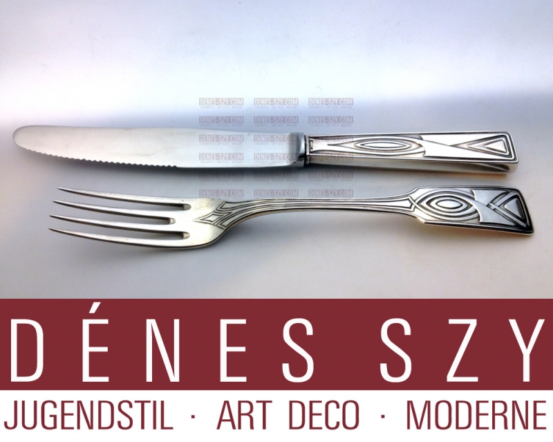 Design Peter Behrens, pattern house Behrens, rare art nouveau silver cutlery by Rueckert Mainz, Germany 1900-1901