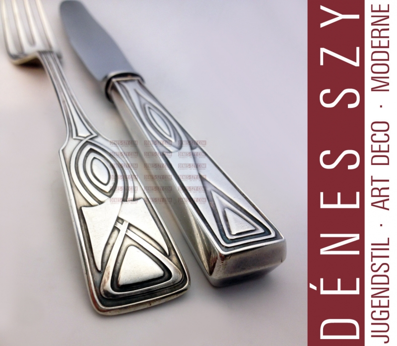 Design Peter Behrens, pattern house Behrens, rare art nouveau silver cutlery by Rueckert Mainz, Germany 1900-1901