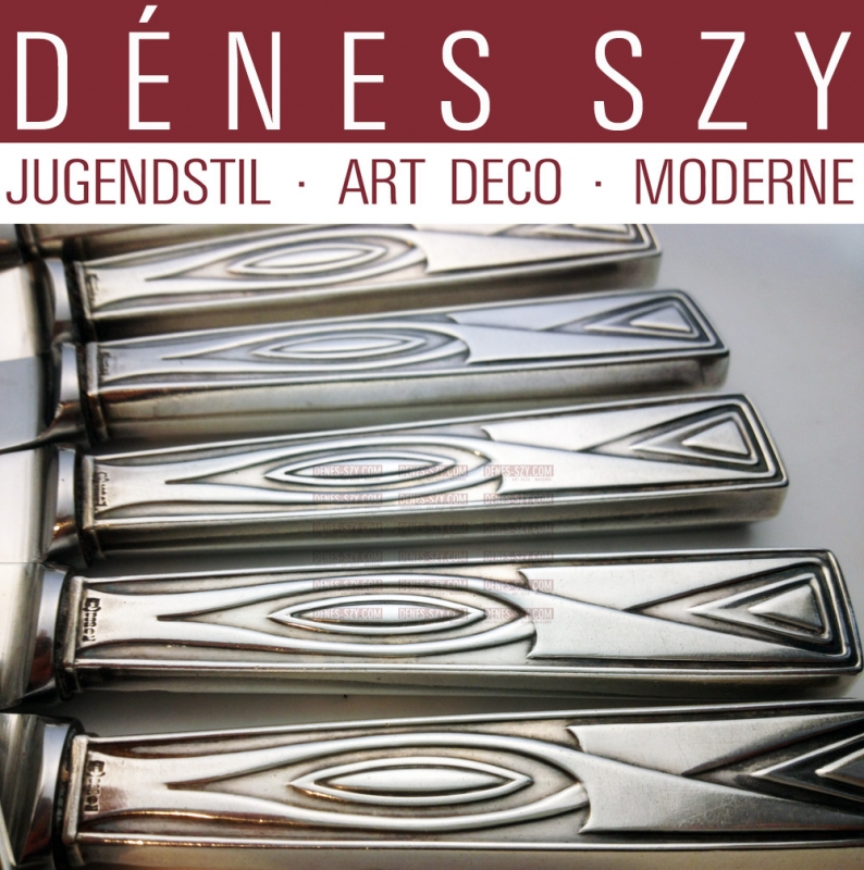 Design Peter Behrens, pattern house Behrens, rare art nouveau silver cutlery by Rueckert Mainz, Germany 1900-1901