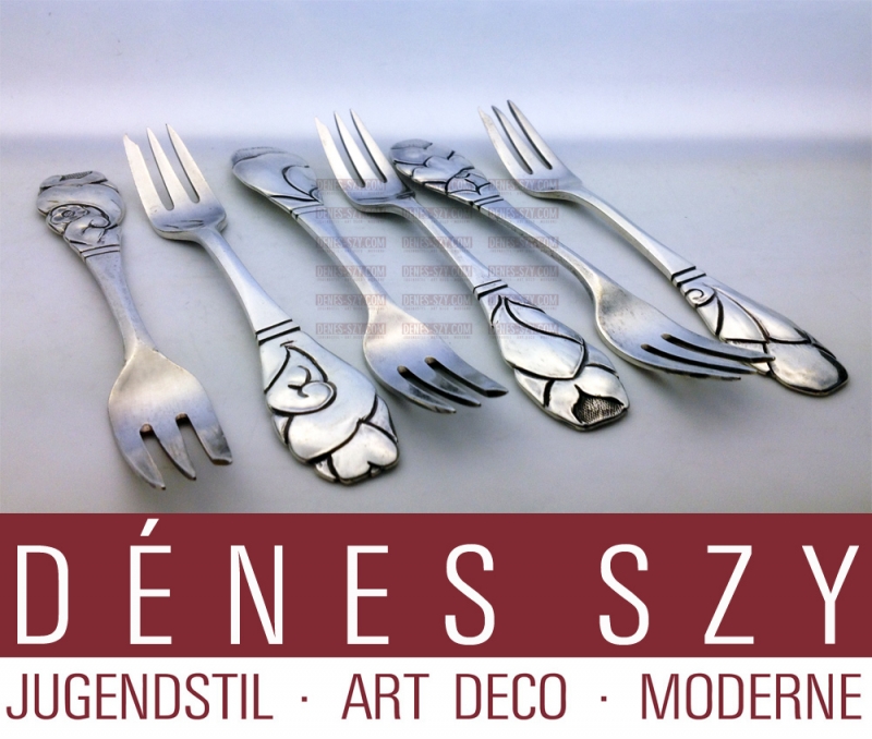 Thorvald Bindesboll Jugendstil Set Kuchengabeln Silber