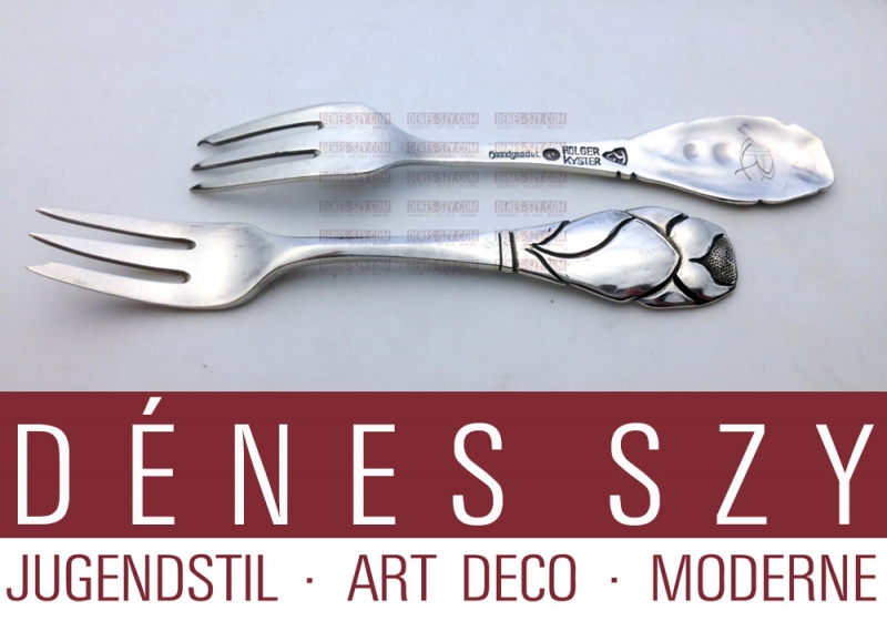 Thorvald Bindesboll Jugendstil Set Kuchengabeln Silber