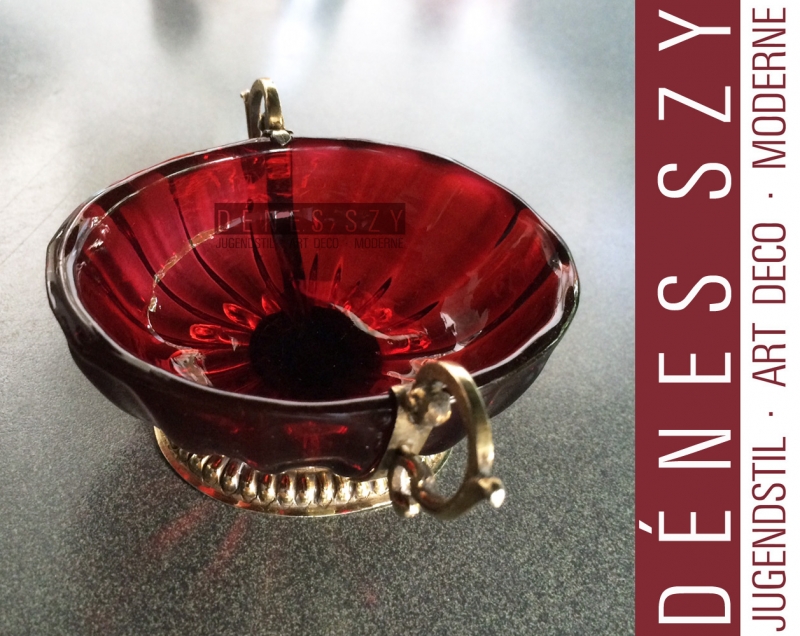 TOBIAS BAUR German SILVER-GILT MOUNTED RUBY GLASS TWO HANDLED CUP ON FOOT