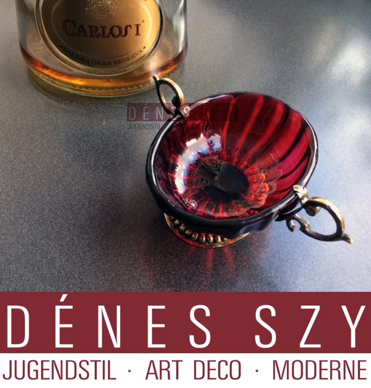 TOBIAS BAUR German SILVER-GILT MOUNTED RUBY GLASS TWO HANDLED CUP ON FOOT