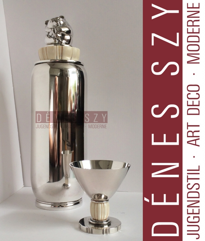 Evald Nielsen Set di frullatore cocktail con coppe e vassoio in argento Sterling decoro di orso bruno