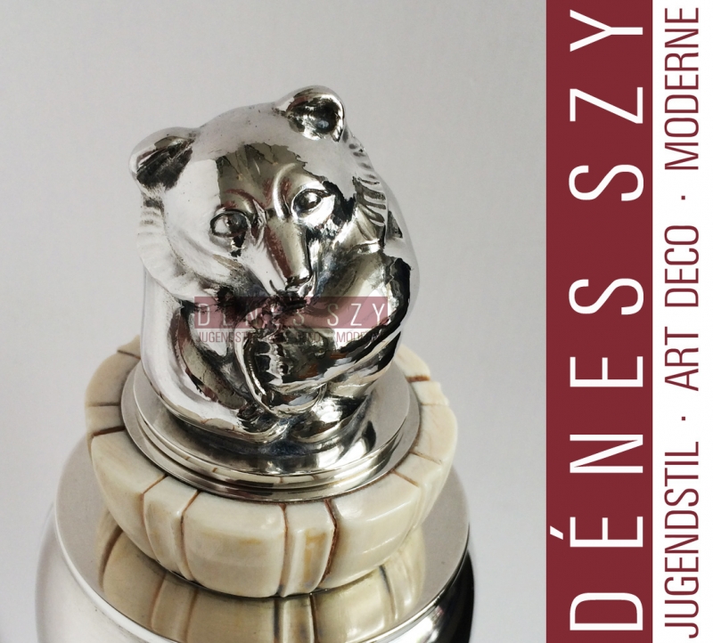 Evald Nielsen Set di frullatore cocktail con coppe e vassoio in argento Sterling decoro di orso bruno