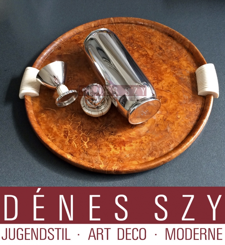 Evald Nielsen Set di frullatore cocktail con coppe e vassoio in argento Sterling decoro di orso bruno