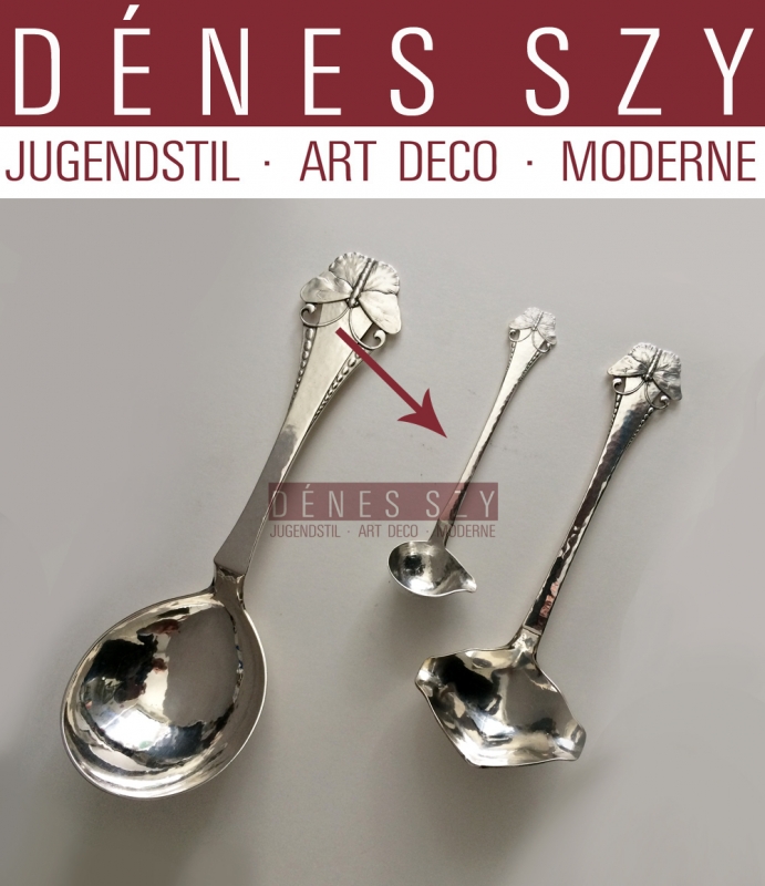 Danish design Butterfly pattern, Art Nouveau sterling silver cutlery, small gravy or cream ladle by Frigast