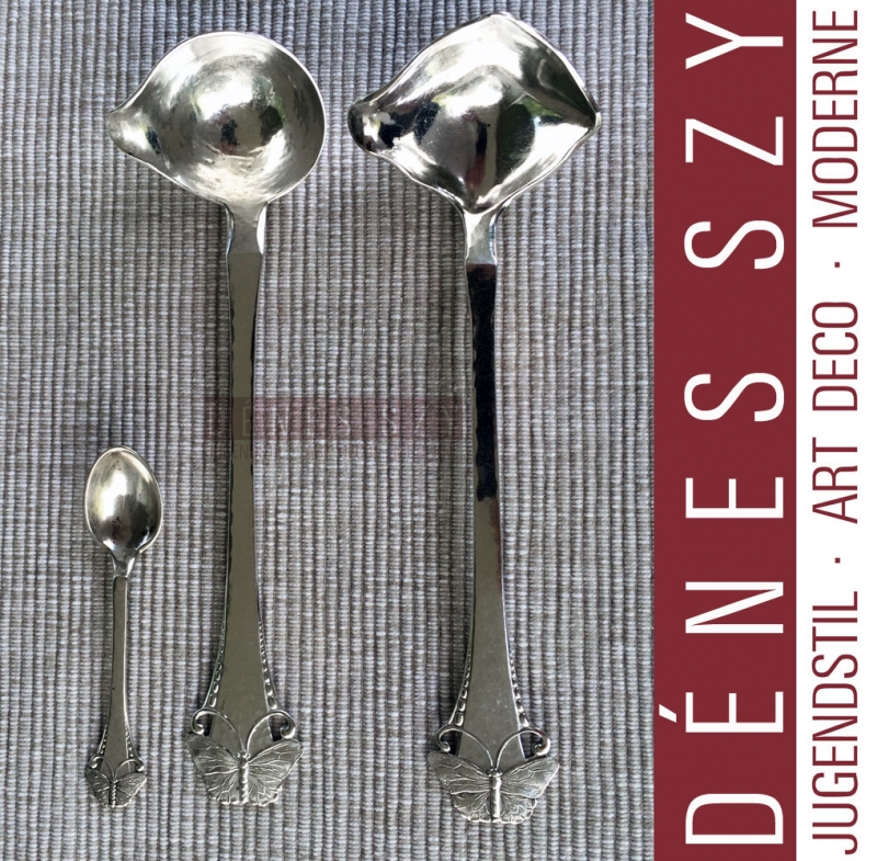 Danish design Butterfly pattern, Art Nouveau sterling silver cutlery, small gravy or cream ladle by Frigast