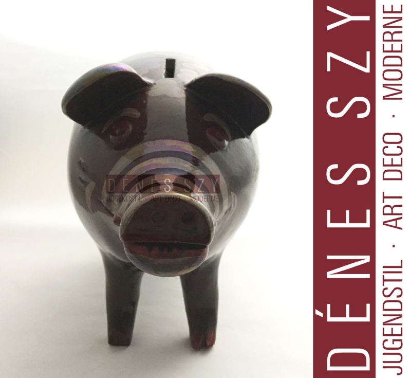 ZSOLNAY salvadanaio a forma di maiale in stile liberty, ceramica smaltata a lustro, Ungheria 1900