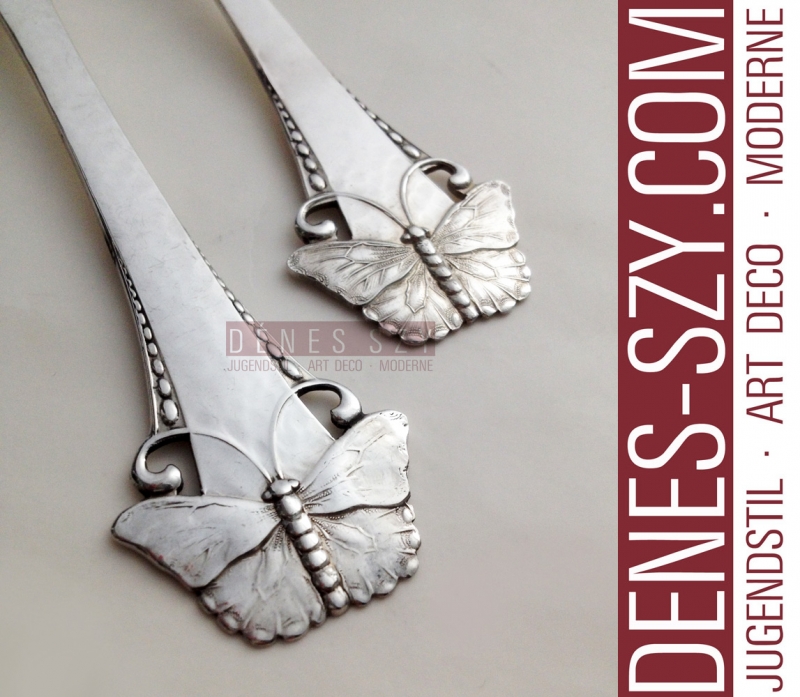 Handcrafted Butterfly pattern Danish Sterling silver dessert fork by Frigast Denmark 1920.