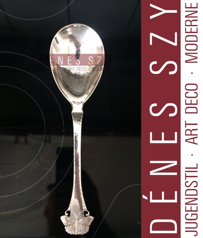 Frigast, Art Nouveau butterfly pattern sterling silver cutlery, large berry serving spoon 1920