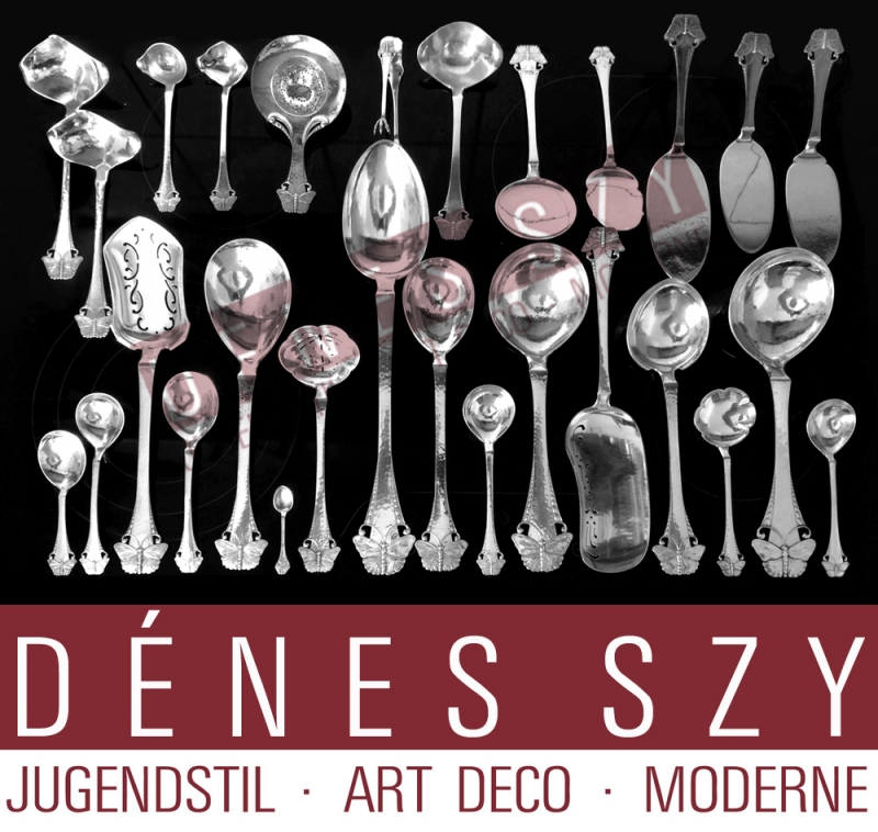 Louche à sauce - SOMMERFUGL, Motif "papillon" ou "oiseau d'été", couverts en argent, Exécution: Copenhague 1920, Conception: Danemark / Danemark vers 1900/05, 830 argent