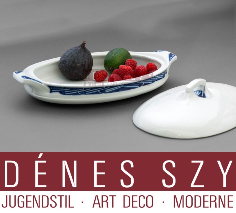 Saladiere avec couvercle, Porcelaine Art Nouveau de Meissen, motif: "Whiplash", Conception: Henry van de Velde 1903/04, Exécution: Manufacture nationale de porcelaine Meißen, Meißen vers 1905-10