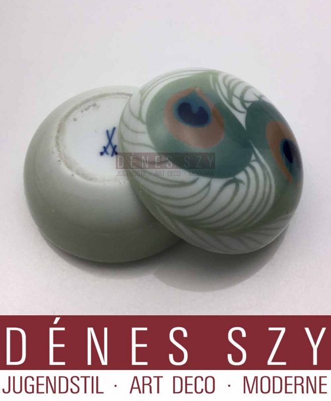 Meissener Jugendstil Porzellan Deckeldose Pfauenaugendekor