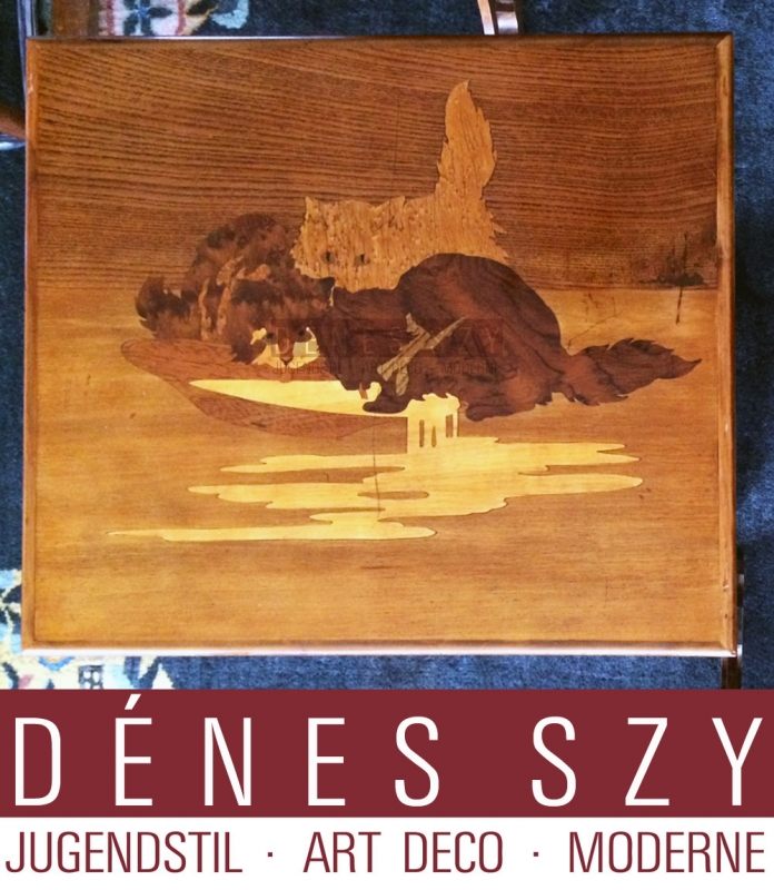 Emile Gallé, Nancy, in stile Liberty tavolo, tavoli, Gatti intarsiati