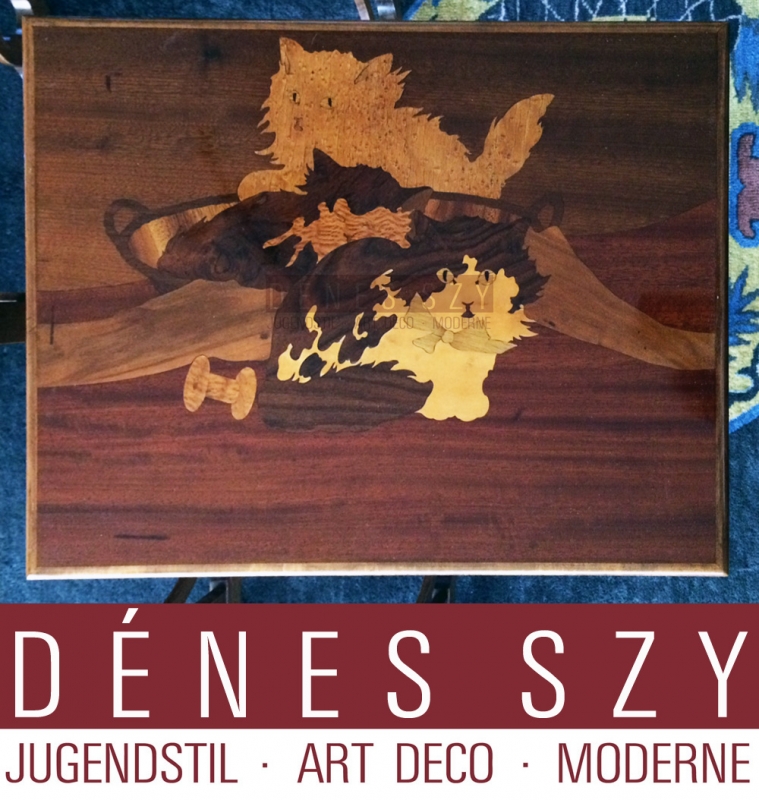 Emile Gallé, Nancy, in stile Liberty tavolo, tavoli, Gatti intarsiati