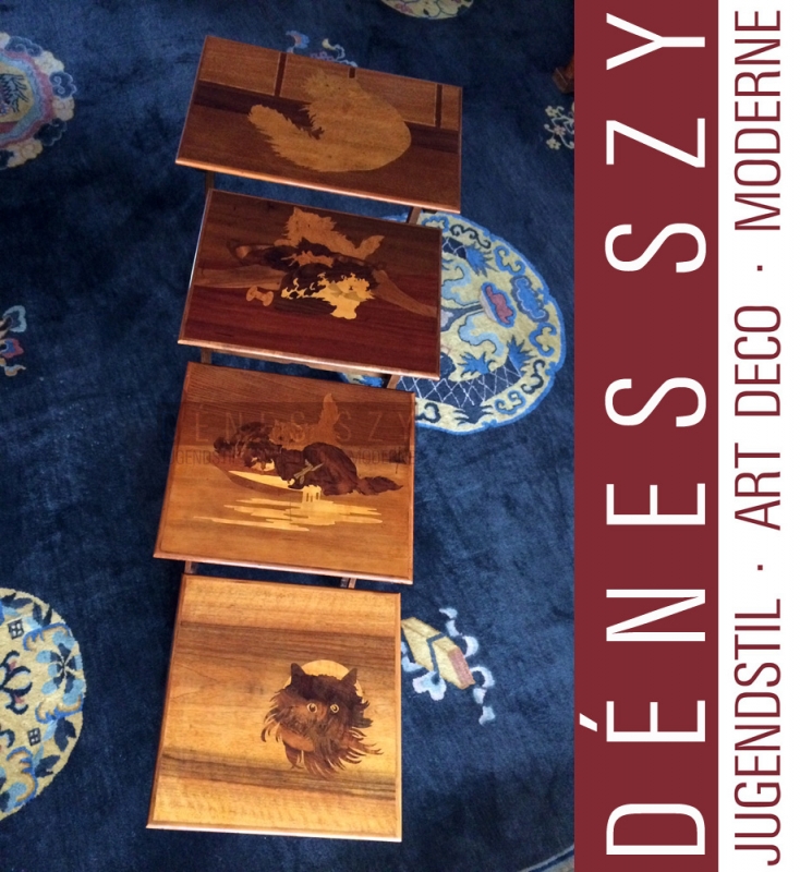 Emile Gallé, Nancy, in stile Liberty tavolo, tavoli, Gatti intarsiati