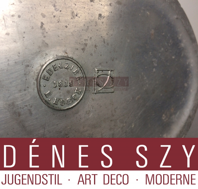 J M Olbrich, pair of Art Nouveau pewter candelabras by Hueck Germany