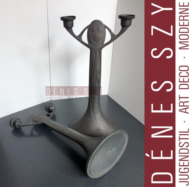 Paio di candelabri in peltro stile liberty di JM Olbrich 1902